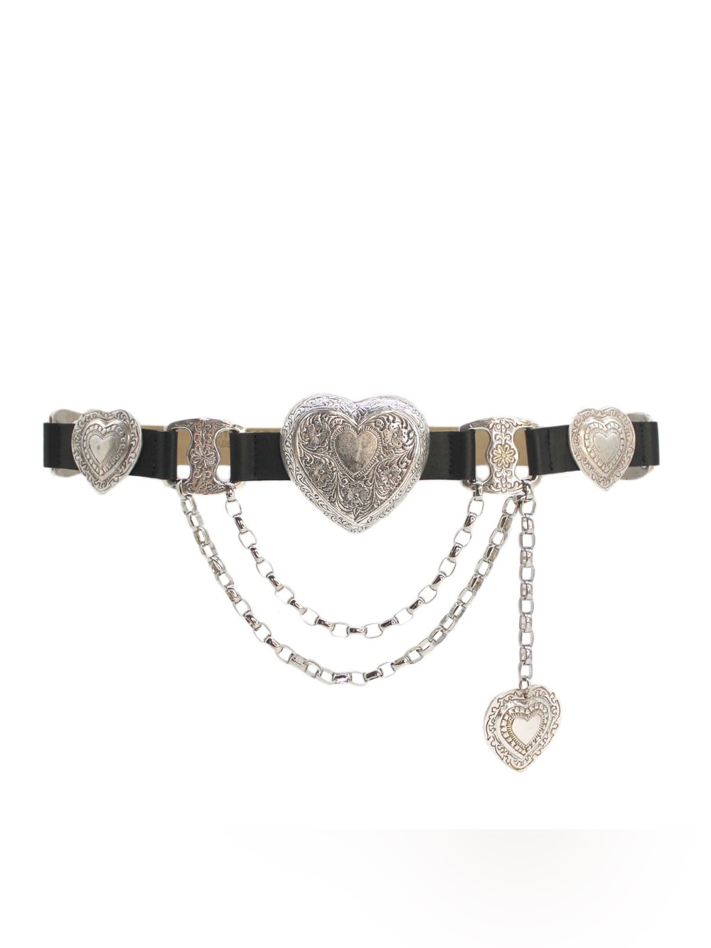 Streets Ahead Heart Chain Concho Belt Black Leather| Silver Engraved| Western - Picture 7 of 9